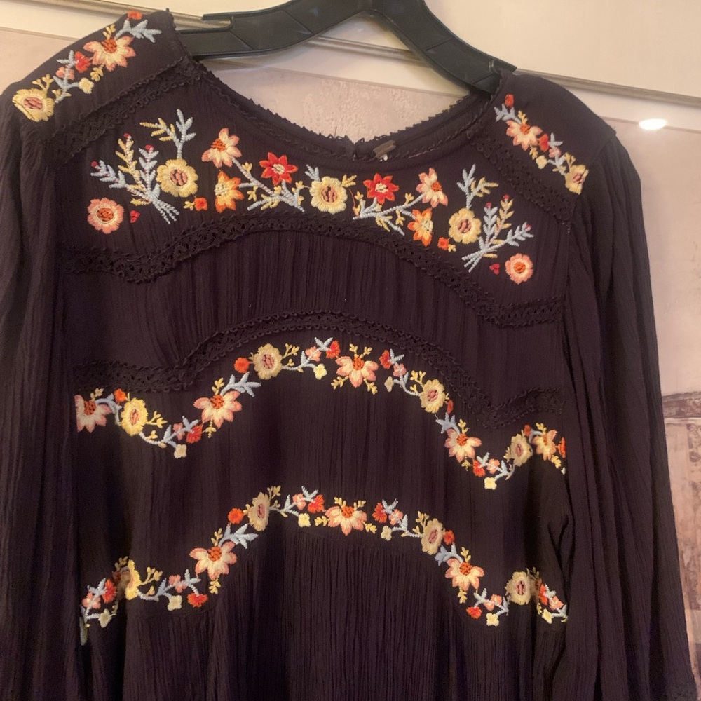 Free People Dark Floral Embroidered Dress - Picture 2 of 6